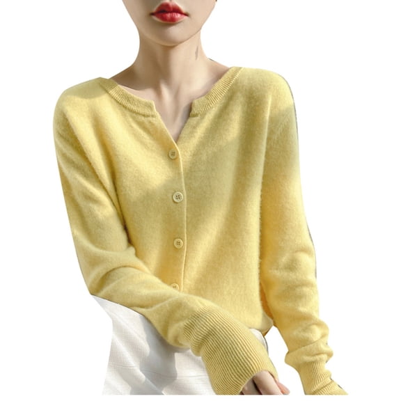 Fiaer women button down sweaters plus size long sleeve v neck trendy cozy fall winter loose fit tops Yellow XL