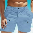 thumbnail image 2 of Mens Casual Shorts Male Solid Color Summer Beach Button Pocket Elastic Waist Breathable Shorts Sweat Shorts Men Blue L, 2 of 5