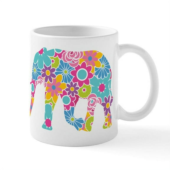 CafePress - Floral Elephant - 11 oz Ceramic Mug - Novelty Coffee Tea Cup