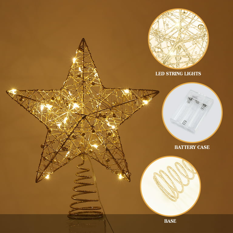 Lewondr Christmas Star Tree Topper, USB Powered Remote Controlled Tree Star  with Lights and Sequins, Star Tree Topper Lighted for Home Holiday Xmas  Tree Christmas Decoration, Rose Gold 
