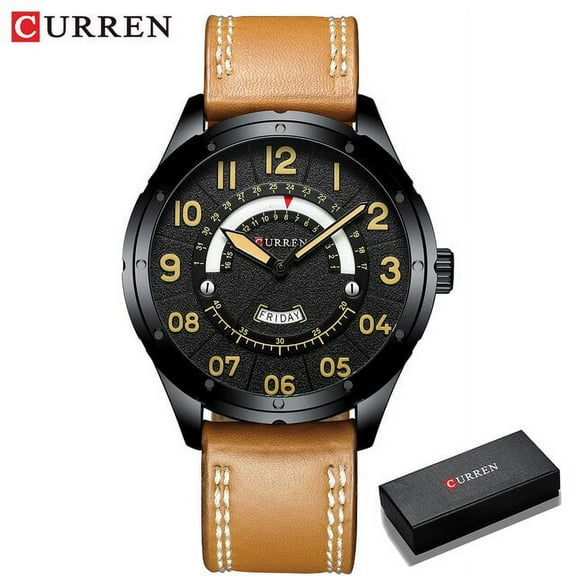 Curren Casual Business Leather Strap Watch For Men Luxury Brand Military Green Clock Men Quartz Wristwatch Male Calendar Watch - Quartz Wristwatches
