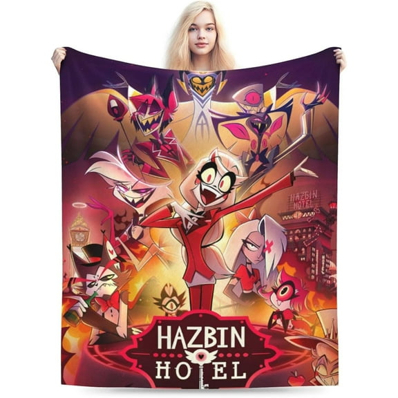 Hazbin Song Dance Hotel Throw Blanket Fleece Blanket Warm Sofa Blankets Twin Size Blankets for All Season Funny Blankets for Car Breathable Outdoor Blankets for Beach 60x80", Black