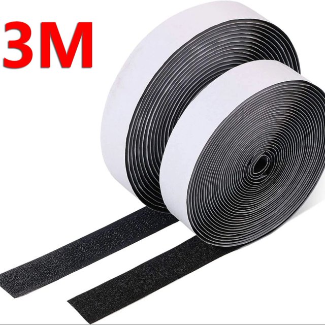 3Meter Reusable Nylon Sticker Self-Adhesive Hook and Loop Fastening Tapes Magic Gum Strap For Home Office and Craft with Glue black 3Meters 25mm Wide
