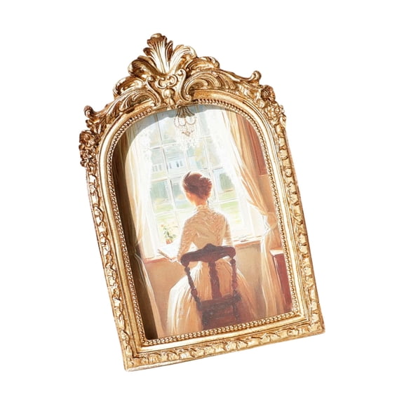 Zeiwohndc Golden Antique Arched Top Resins Photo Frame For Tabletop Or Wall Mount Gift