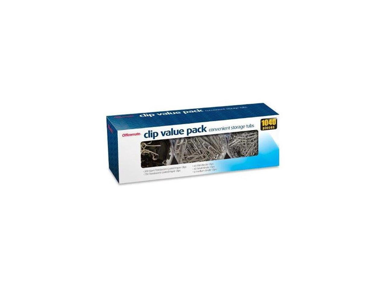 Officemate Clip Value Pack 1040 Pieces, 200 Giant Coated Paperclips, 750 #2 Coated Paperclips, 44 Mini, 40 Small and 6 Medium Black Binder Clips (97300)