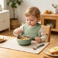 thumbnail image 2 of Guodhu Feeding Set with Suction Plate, Bowl, Silicone Spoon Fork & Bib, Non Slip Dinnerware for Self Feeding, Green(Army Green), 2 of 6