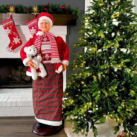 Fraser Hill Farm 4.8 ft Dancing Mrs. Claus Animatronic with Teddy Bear, FAMC058-2RD2