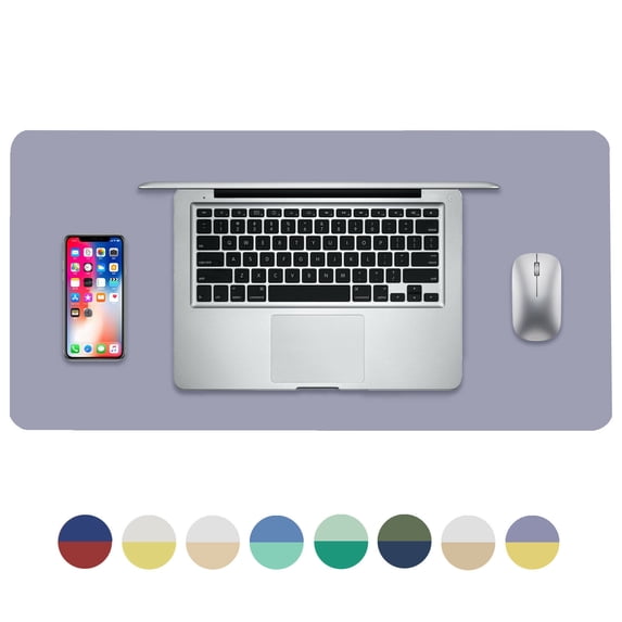 SHANNA Office Desk Mat, Non-Slip Mouse Pad, Dual Sided Waterproof PU Leather Desk Pad,Purple+Yellow,35.4"x 17.7"