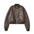 thumbnail image 2 of Bovxnpu Womens Oversized Leather Jackets Faux Suede Fall Fashion Motorcycle Coats Fall Outfits Women's Zipper Cardigan Stand Collar Flight Leather Jacket Tops, Long Sleeve Unhooded Casual Jacket, 2 of 7