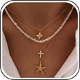 thumbnail image 1 of Shell Necklace for Women Seashell Necklace Beach Charm Necklace Pearl Starfish Beaded Necklace Layered Charm Necklace Beach Essentials Summer Outfits for Women, 1 of 7