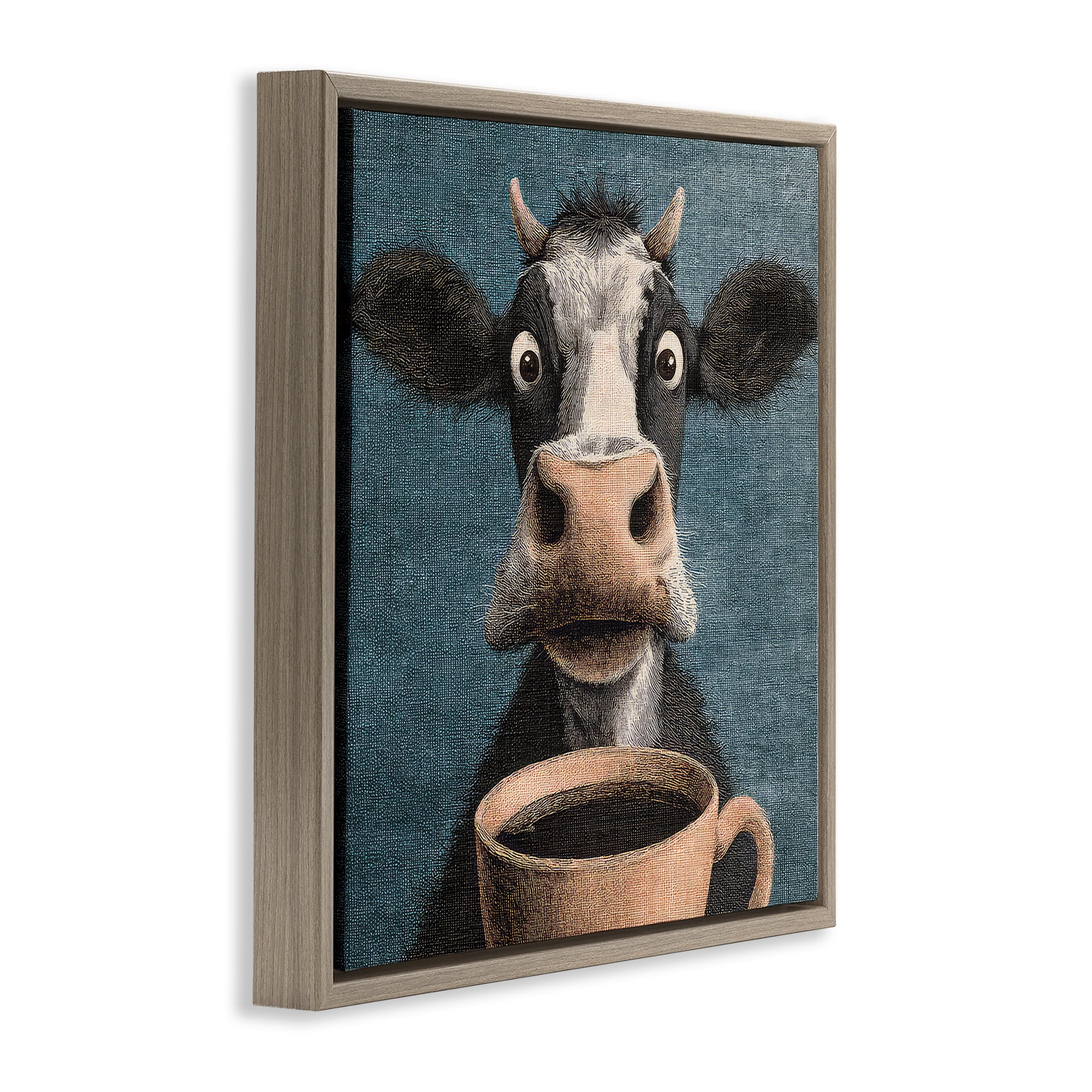 Stupell Industries Grumpy Cow & Coffee Brown Framed Floater Canvas Wall Art, design by The Wands Want