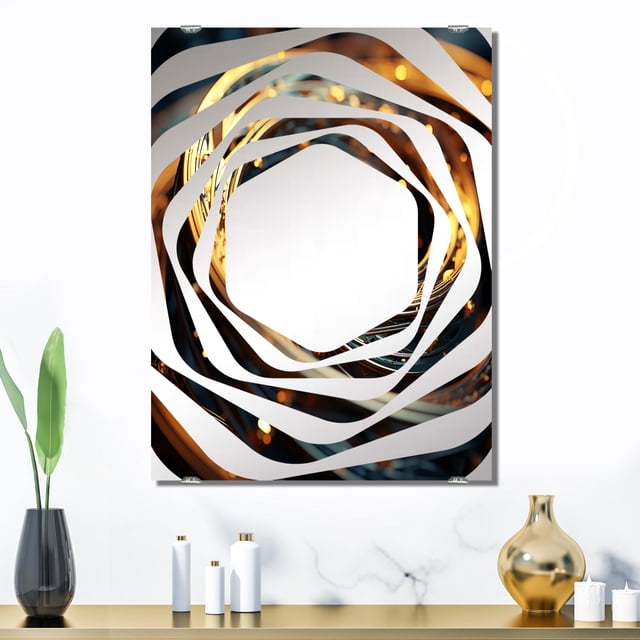 Designart "Spiral in Bright Gold and Black II" Abstract Spirals Oversized Wall Mirror - Modern Abstract Bathroom Decorative Wall Mirror - Multiple Color Options