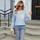 thumbnail image 5 of Camisas de Larga para Mujer, Cuello Redondo A Rayas, Corte Holgado, Camiseta de Bloques de Color Otoño 2025 con Bolsillo Azul y XXL, 5 of 10