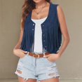 thumbnail image 2 of JULMCOMO Faux Suede Vest Tops for Women Fringe Button Down Sleeveless Casual Vest Jacket Cropped Cowboy Western Jacket Navy S, 2 of 7