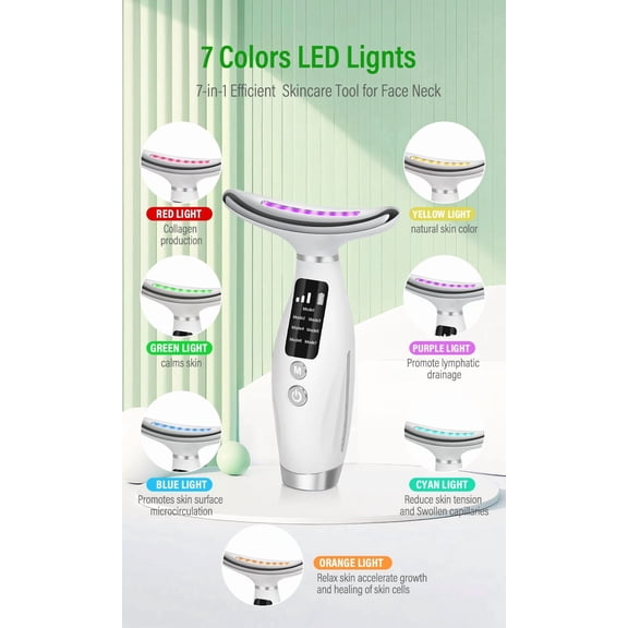 7-color LED facial massager, 4-in-1 face and neck massager for daily skincare routine, facial massage tool for skin care