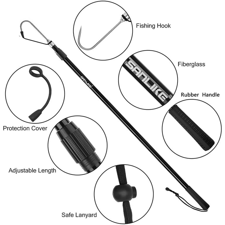 SAN LIKE Telescopic Fishing Gaff,Aluminum/Fiberglass Pole with Nonslip  Handle,Stainless Steel Hook with M8 Screw, Fish Gaff can Float When  Extending