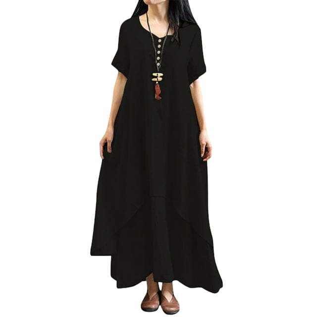 Nueva moda mujer vestido flojo ocasional del color sólido de manga corta boho summer maxi vesti Irfora Vestido