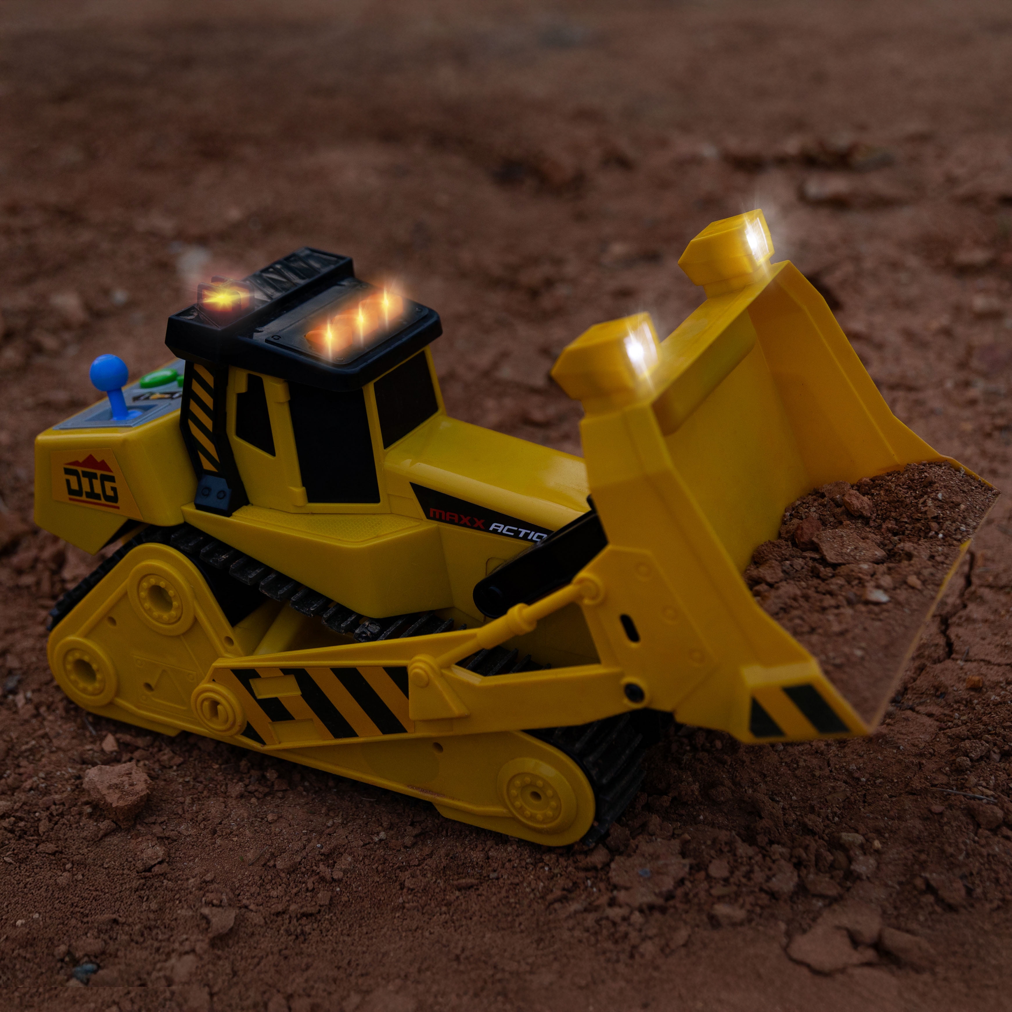 Maxx Action 16" Dozer with Joystick Controls, Lights, Construction Sounds, Motorized Movement, and Real Working Bucket, Maxx Action Maxx Power Dozer