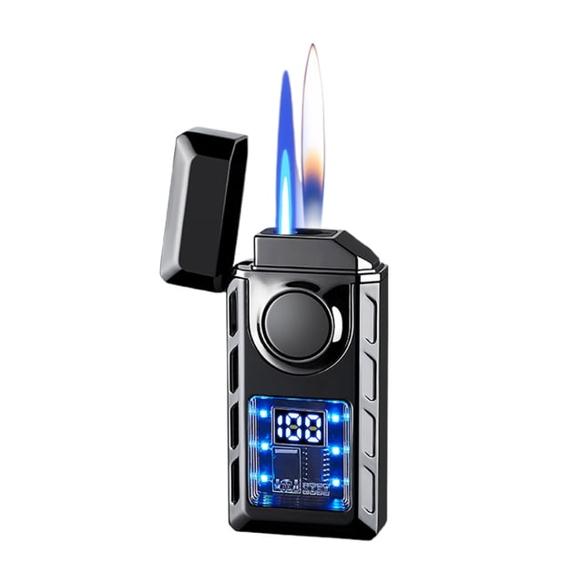karymi Intelligent Voice Controlled Fire Lighter with Battery Display Window Direct Charging Adjustable Windproof High Temperature Design for Camping Barbecuing Ideal Gift for Men (No Gas Included)