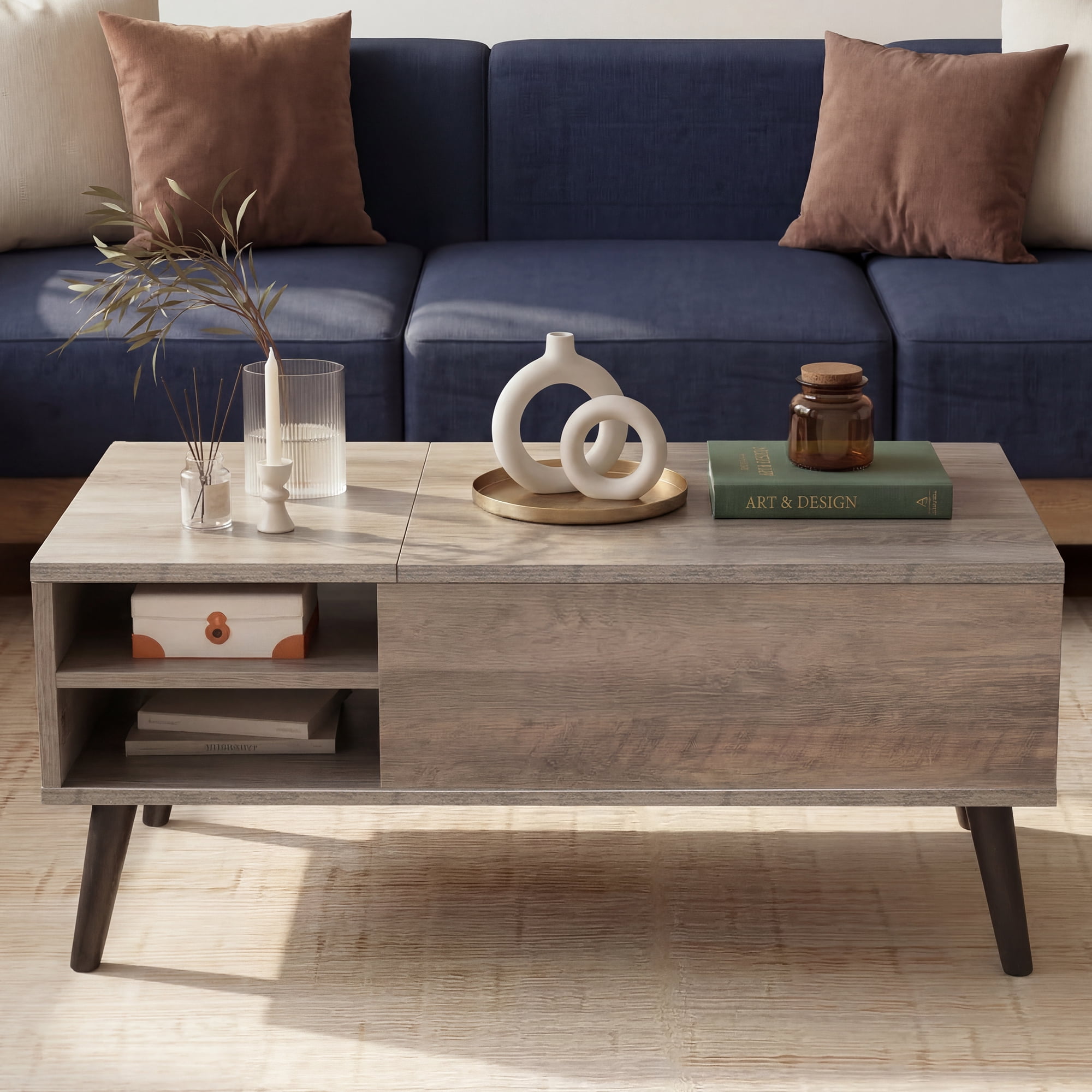 GALAXHERO Coffee Table with Removable Storage Shelves Lift Top Small Coffee Table for Living Room Greige