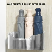 PELLOR Clear Plastic Wall Mounted Umbrella Storage Rack - No-Punch Design, Long & Short Handle Holder with Removable Drip Tray, 1 Pack