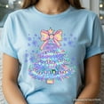 thumbnail image 2 of Light Blue Christmas Tree Bow T-Shirt, Coquette Colorful Holiday Tee, 2 of 8