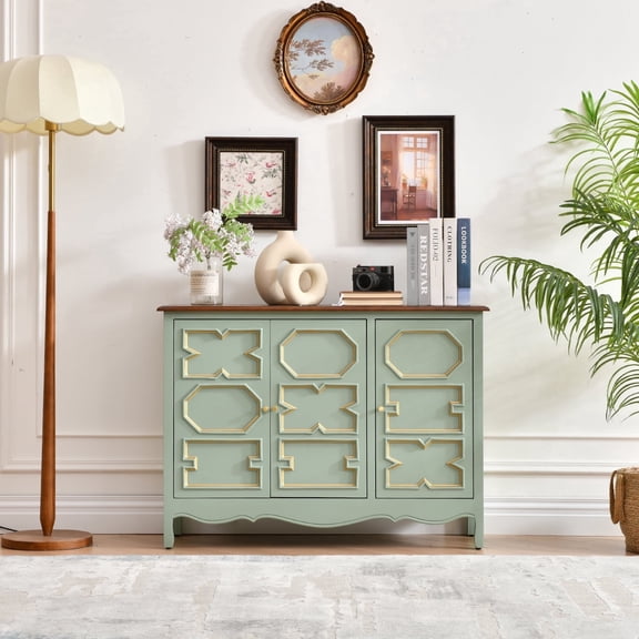 Ahokua 40" Vintage Sage Green Accent Cabinet with Decorative Panel Doors and 1 Adjustable Shelf