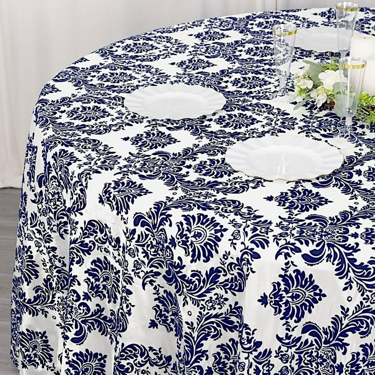 Printed French Blue Damask buy 120” Round Tablecloth