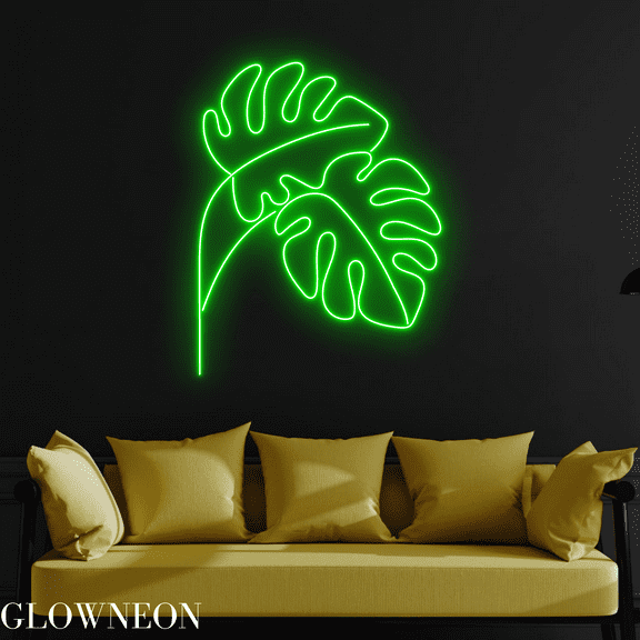 Glowneon Monstera Neon Sign, Tropical Leaves Led Sign, Spa Wall Decor