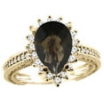 thumbnail image 1 of 10K Yellow Gold Natural Smoky Topaz Ring Pear 12x8mm Diamond Accent, size 5, 1 of 4