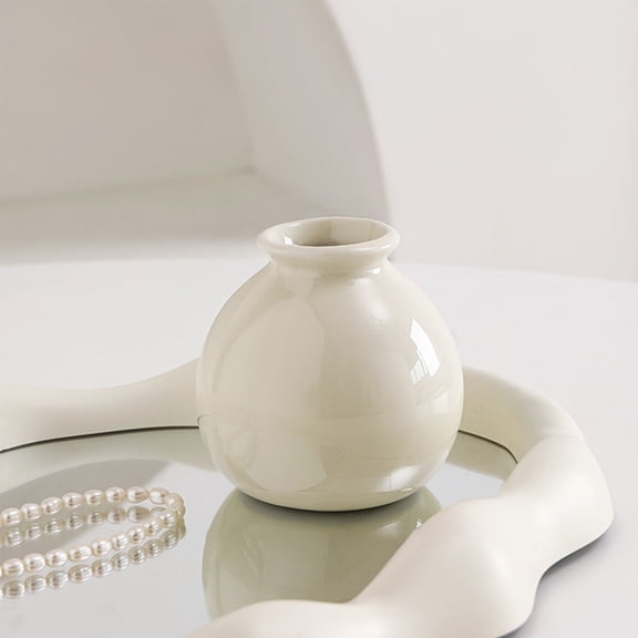 Btomtd Mini Scandinavian Style Ceramic Vase, Concise Home Decorative Ornament Flower Pot, Living Room Desktop and Dining Table Entryway Flower Vases, Cream Color