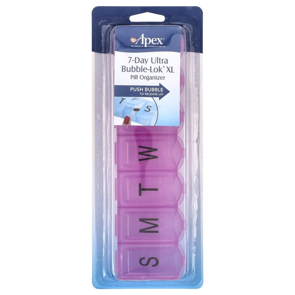 Apex, 7-Day Ultra Bubble-Lok Pill Organizer, XL, 1 Pill Case Pack of 2