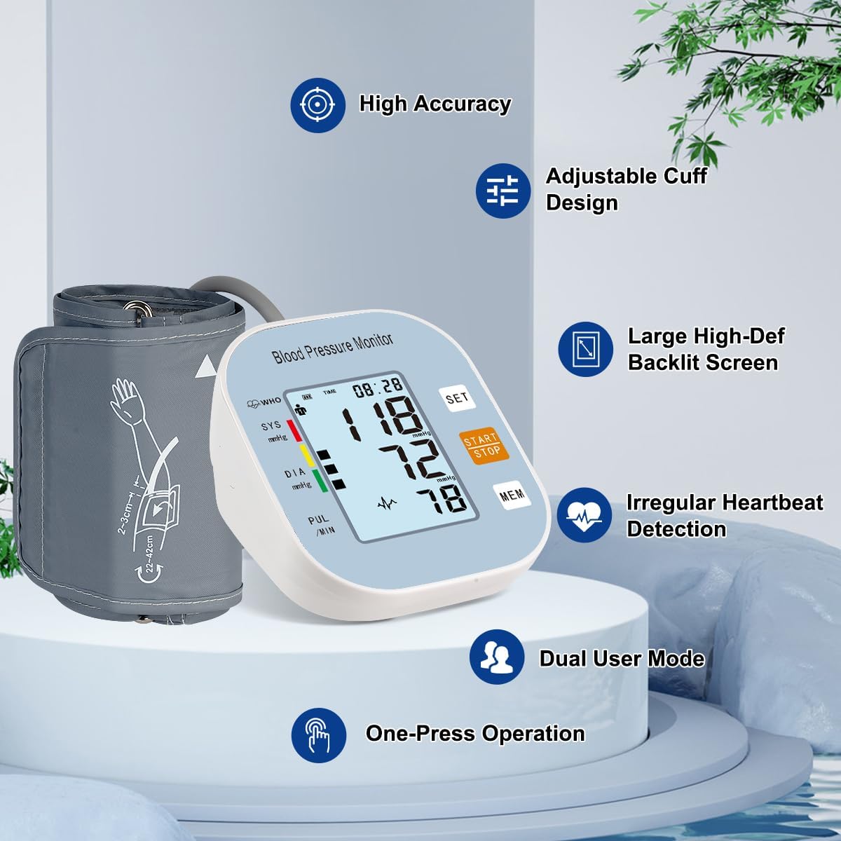 Monitor de presión arterial, máquina de presión automática con pantalla retroiluminada grande, precisa para 2 usuarios con brazalete y bolsa de almacenamiento, azul 4