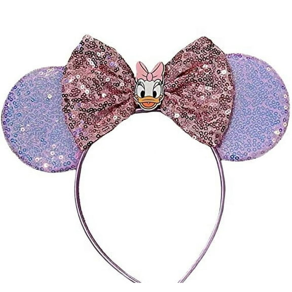 CLGIFT Daisy Minnie ears, Daisy Duck Minnie mouse ears, Silver Purple lavender minnie ears, Classic Red Sequin Minnie Ears (Daisy Duck)