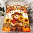 thumbnail image 2 of Manfei Cute Cartoon Scarecrow Queen Sheet Sets,Autumn Fall Sunflower Flat Sheet,Rustic Pumpkin Maples Queen Fitted Sheet For Boys Kids,Microfiber Bedroom Decor,4-Piece, 2 of 7