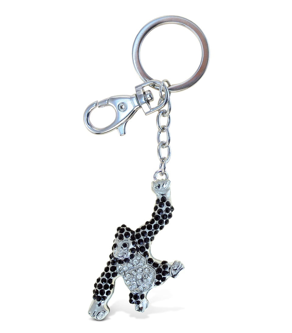 Aqua79 Gorilla Keychain - Silver 3D Sparkling Charm Rhinestones Fashionable  Stylish Metal Alloy Durable Key Ring Bling Crystal Jewelry Accessory With  