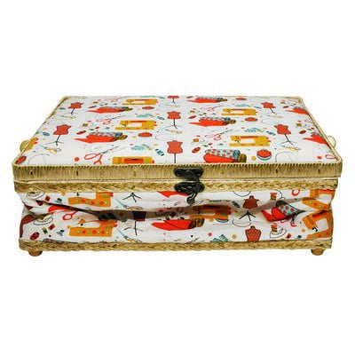 Sullivans Folding Sewing Basket 9 x 12 x 6.5 Orange Sewing Notions