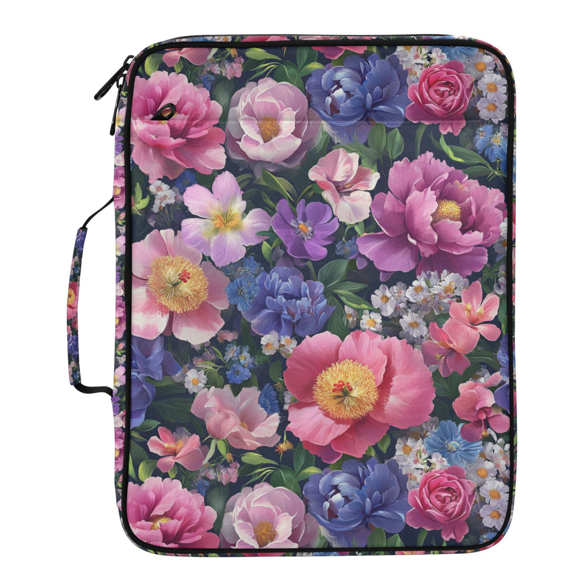 FORMRS Accordion File Folder A4 Size 7-Pocket Expanding Document Organizer Bag with 3 Ring Binder, Soft Pinks Flowers