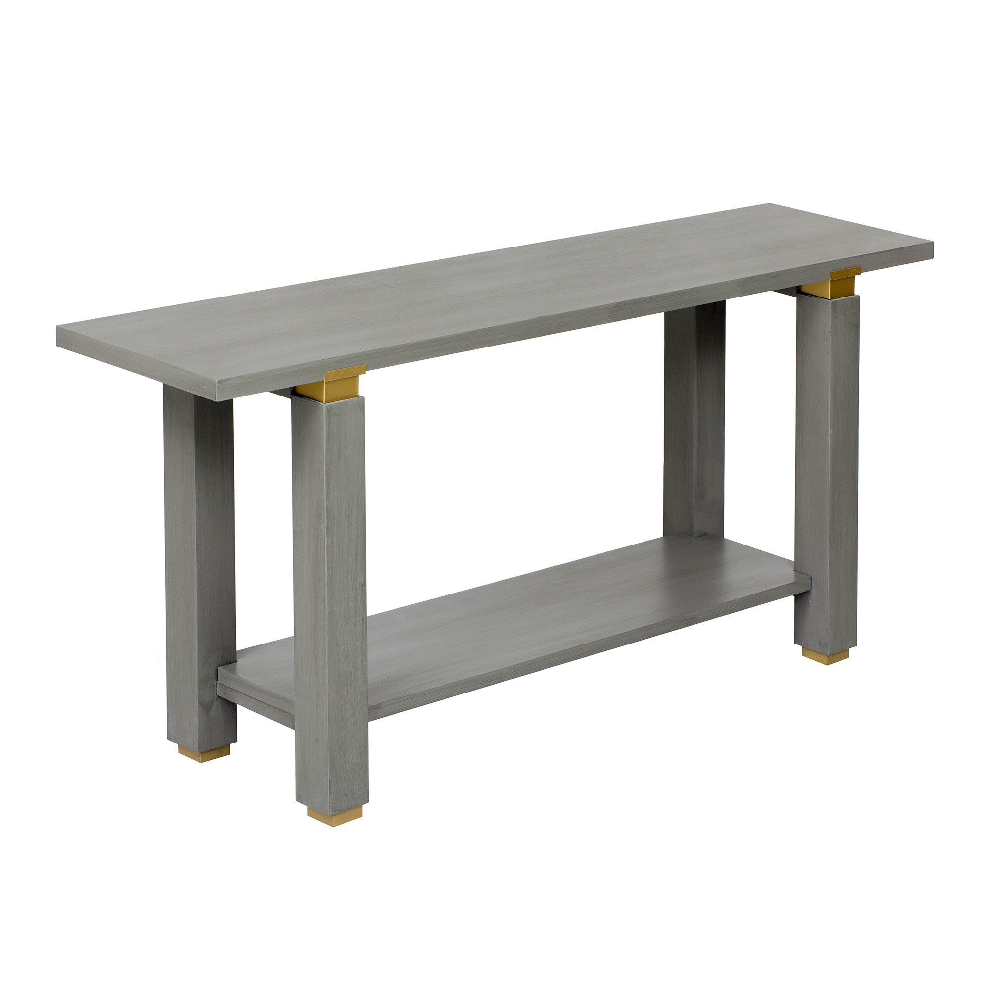 62.9" Modern Minimalist Console Table, Solid Wood Entryway Sofa Table with Metal Accents, Built-in Shelf, for Living Room, Hallway (Gray)