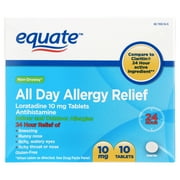 Equate Non-Drowsy All Day Allergy Relief Loratadine 10 mg Tablets Antihistamine, 10 Count, Compare to Claritin® 24 Hour Active Ingredient