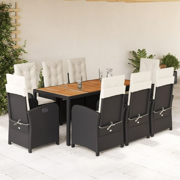 vidaXL 9 Piece Patio Dining Set with Cushions Black Poly Rattan