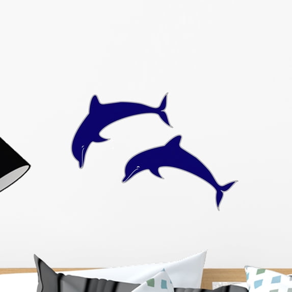 Jumping Dolphins Wall Decal by Wallmonkeys Peel and Stick Graphic (18 in W x 13 in H) WM322163