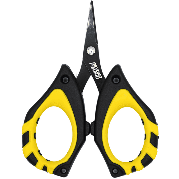 Beyond Fishing - 4.5” Fishing Scissors for Braided Line, Stainless Steel with Serrated Blades, Non Slip Grip, Large Finger Holes Fishing Line Cutter