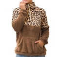 thumbnail image 3 of Women Color Block Leopard Print Sherpa Half Zip Pullover Hoodie Sweatshirt Top for Winter, 3 of 3
