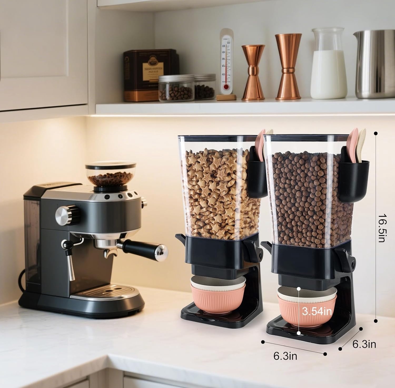 Cereal Dispenser Countertop Black 2 Pack with Bowls Spoons Cutlery Box,5.5 QT Dry Food Dispenser Snack Organizer Containers Storage for Pantry Kitchen Organization Oatmeal Nut Granola Candy