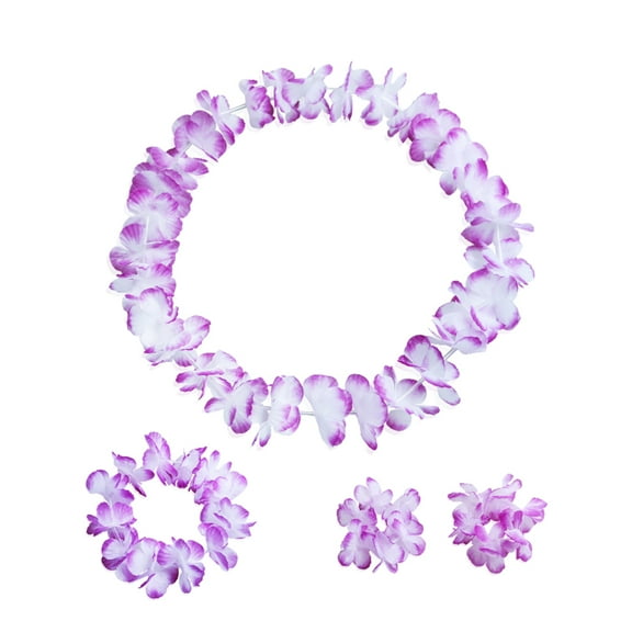 6sets/pack 4pcs/set Hawaiian Leis Necklace Flower Wreath and Bracelet Luau Party Supply Innocent Beach Costume Accessory