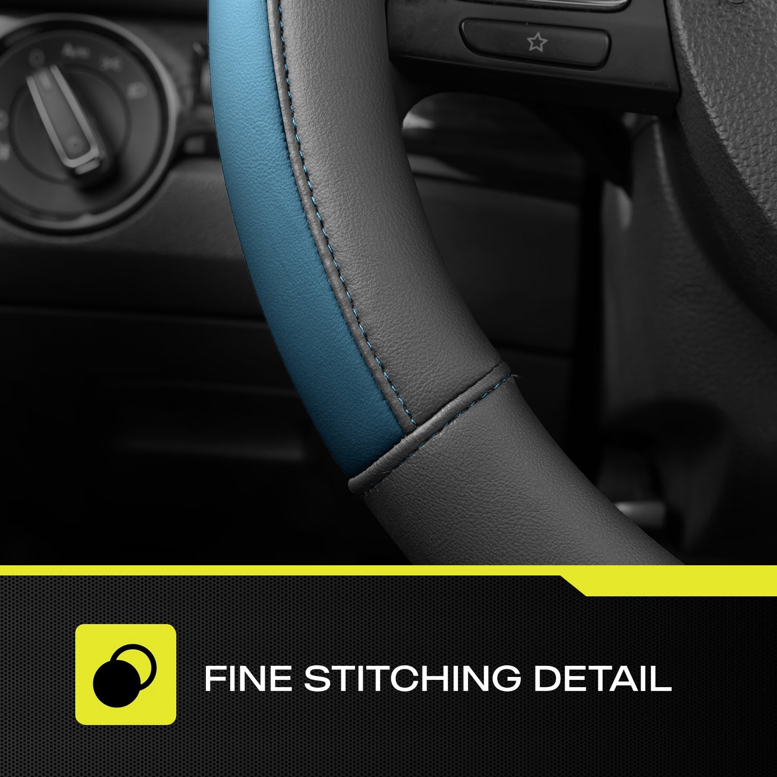 Auto Drive Steering Wheel Cover, Two-Tone Leather Steering Wheel Cover, Non-Slip Car Steering Wheel Cover Protector, Universal Fit for Cars SUV Truck, Fits 14.5"–15",Blue