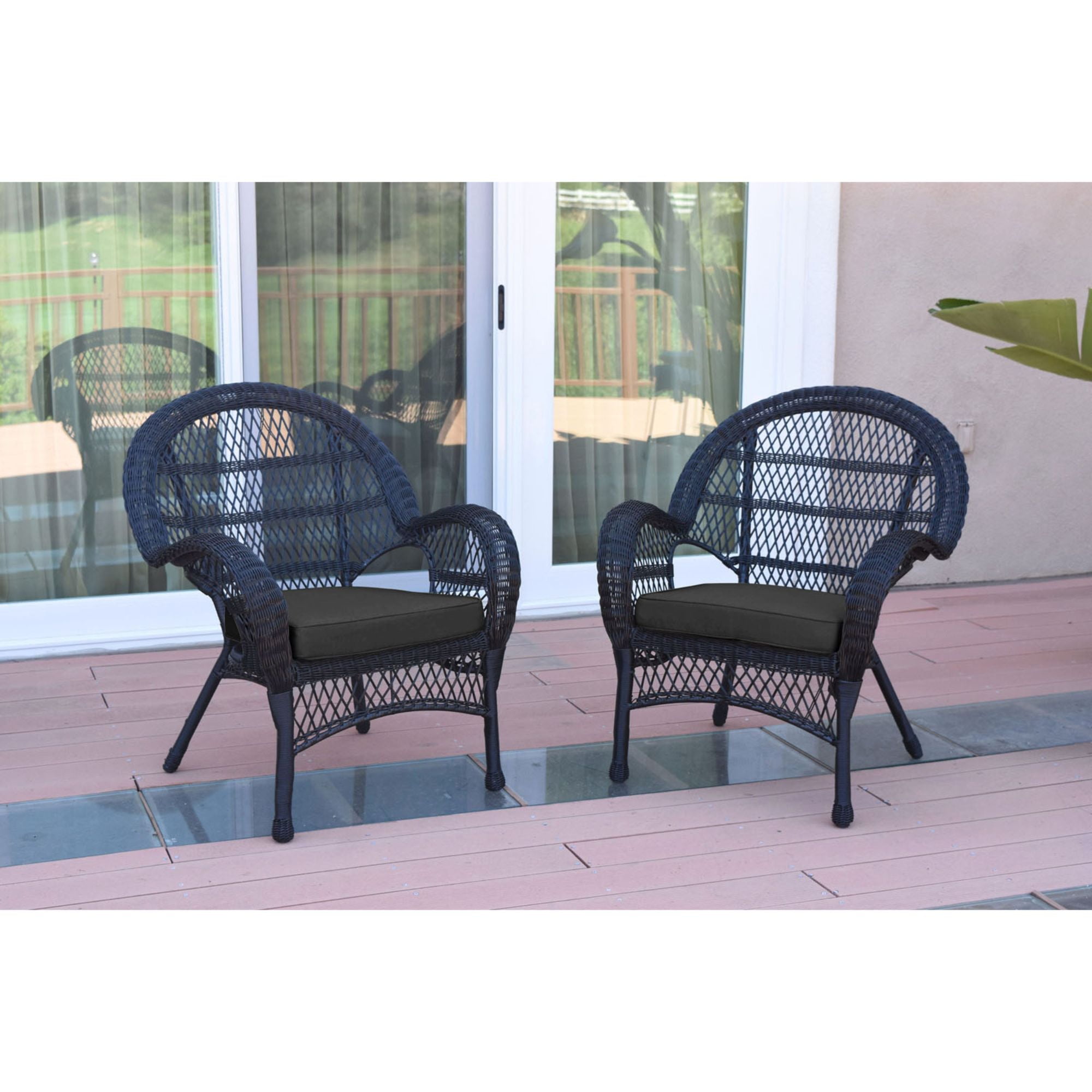 2-Piece Black Outdoor Furniture Patio Resin Wicker Chair with Black