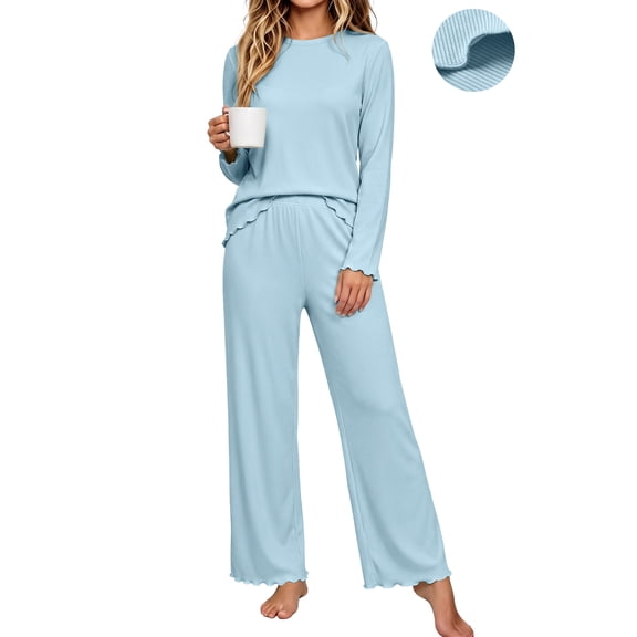 UVN Fall Womens 2 Piece Pajamas Set Loungewear Long Sleeve Tops and Pants Soft Lounge Sets