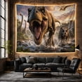 thumbnail image 6 of T-Rex Roaring in a Prehistoric River with Brachiosaurs, Energetic Illustration for Dinosaur Fans, Ancient Wildlife Art Halloween Gift Tapestry Wall Hanging for Bedroom and Living Room, 6 of 7